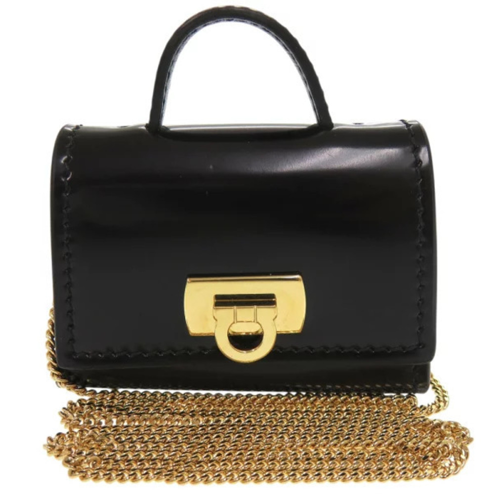 Salvatore Ferragamo Gancini Leather Black Chain Shoulder Bag